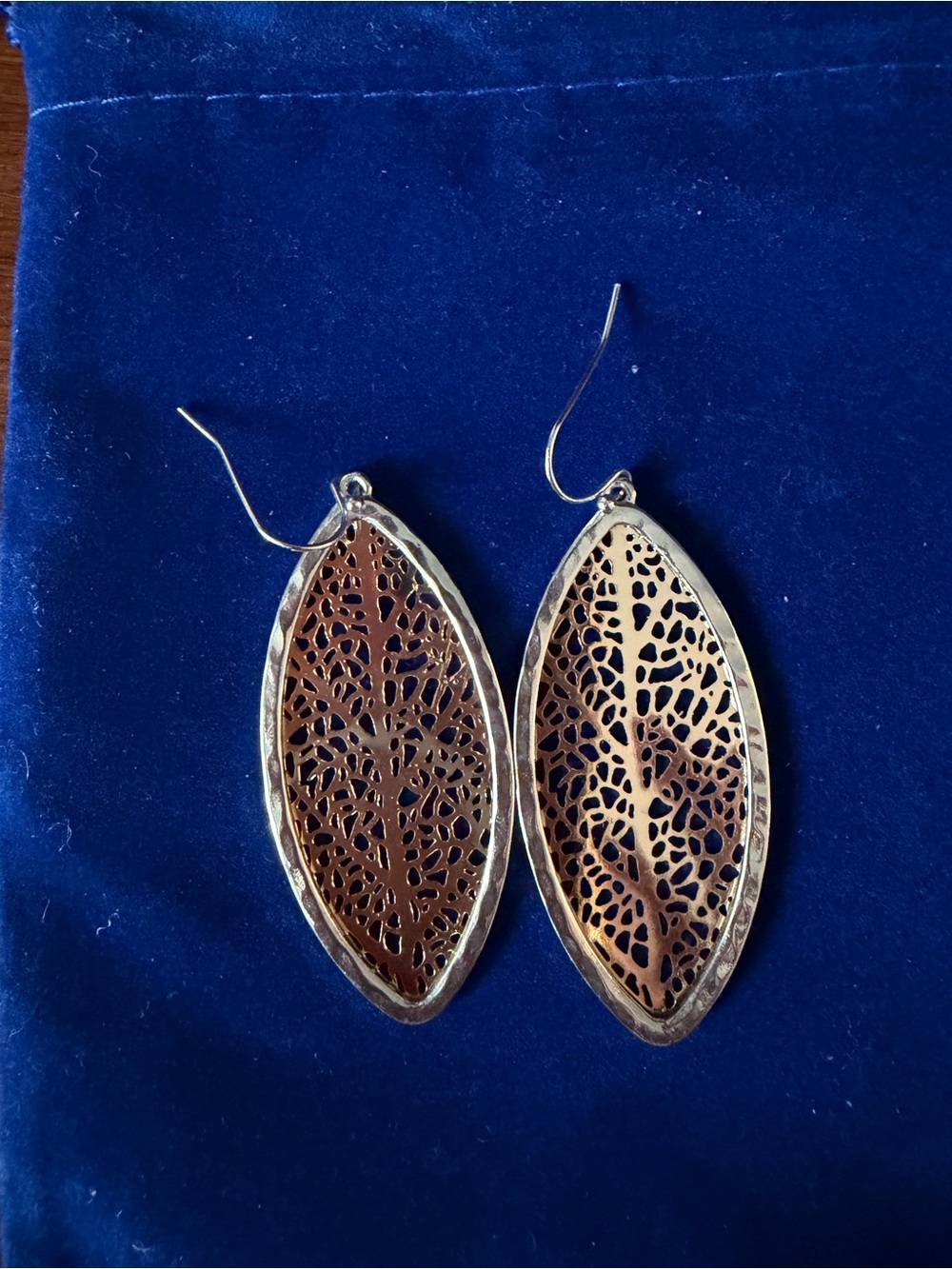 Leather-Look Filigree Leaf Drop Earrings - Brown